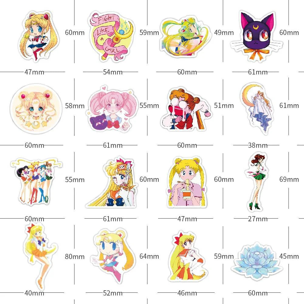 50PCS Animation Sailor Moon Graffiti Sticker Car Trunk Skateboard Water Cup Guitar Helmet Refrigerator Waterproof