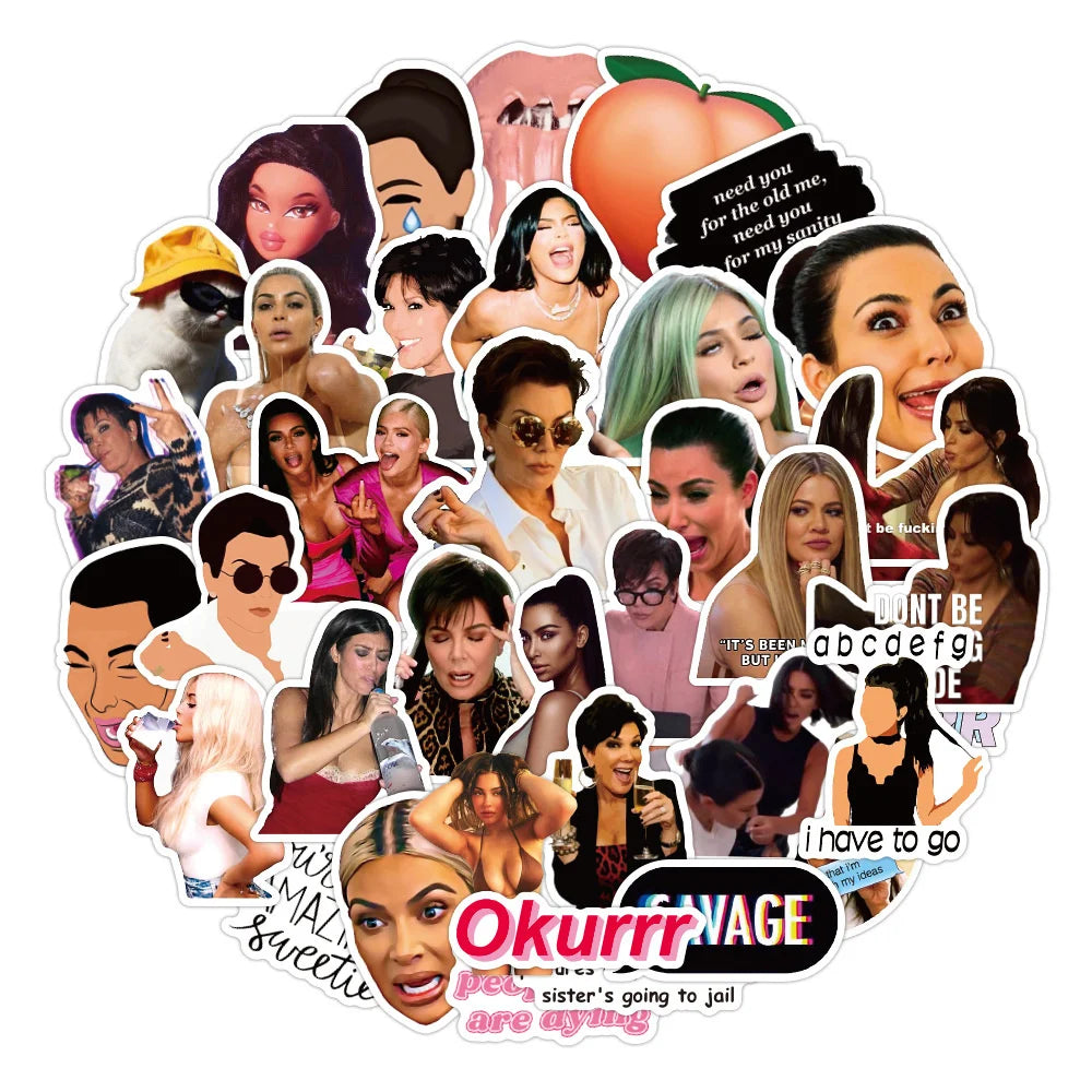 50PCS European and American Star Kardashian Graffiti Sticker Waterproof Suitcase Notebook Refrigerator Children's