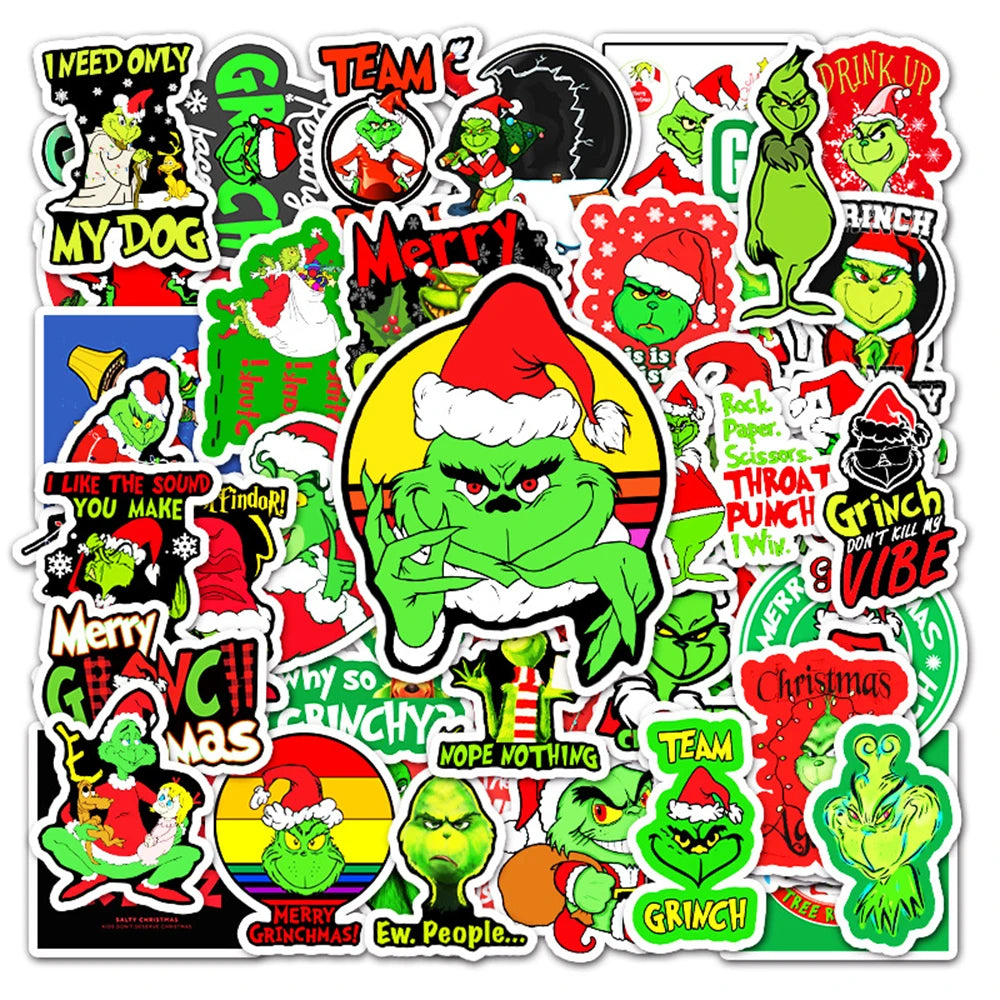 52PCS New Cute Animation Green Fur Monster Grinch Cartoon Graffiti Decoration Suitcase Guitar Waterproof Sticker