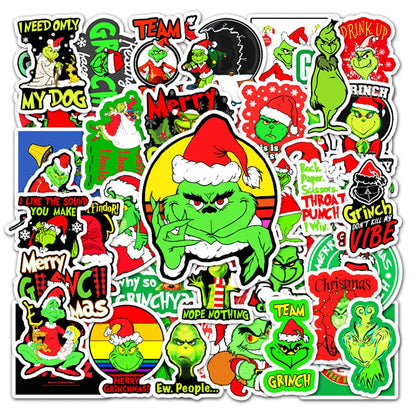 52PCS New Cute Animation Green Fur Monster Grinch Cartoon Graffiti Decoration Suitcase Guitar Waterproof Sticker