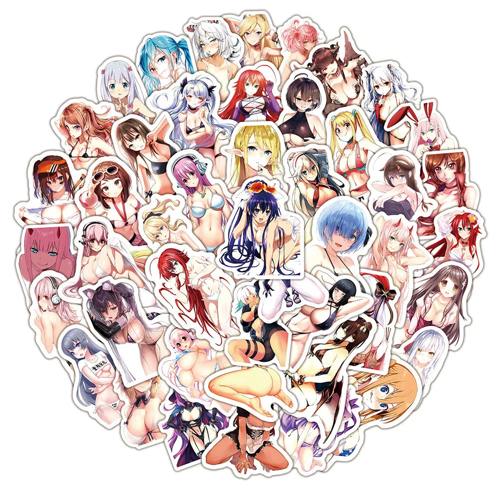 50PCS Anime Two-dimensional Sexy Girl Sticker DIY Laptop Skateboard Mobile Phone Decoration Gift Toy Sticker