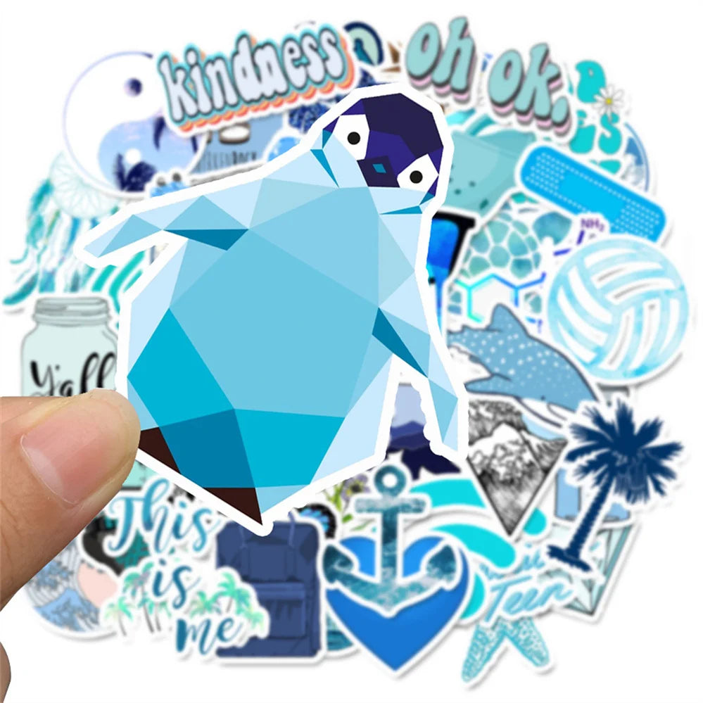 50PCS  Cartoon Blue Small Fresh Series Diary Graffiti Suitcase Skateboard Decoration Waterproof Stickers