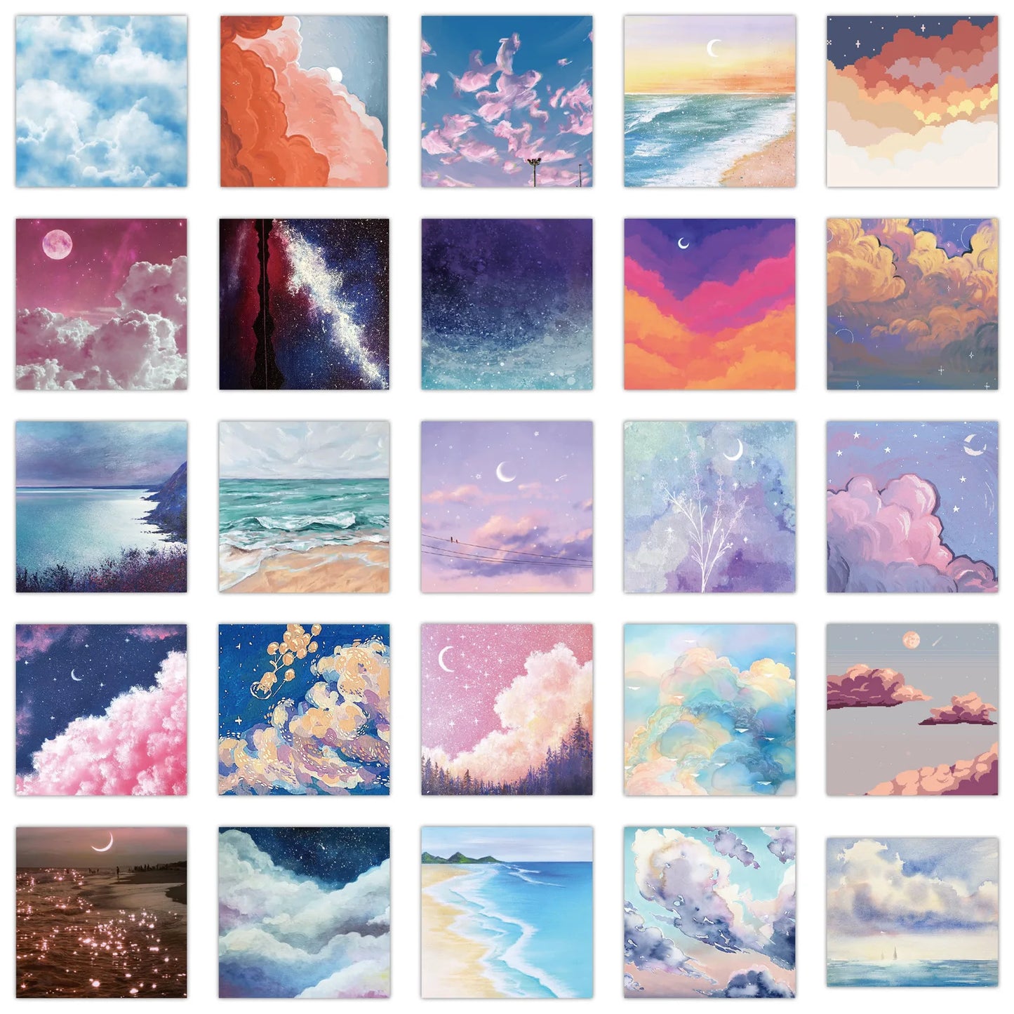 50PCS landscape oil painting cartoon fresh series decorative style graffiti stickers, personalized, fashionable and creative DIY exquisite decorative decal cups, helmets, skateboard popular sticker toys