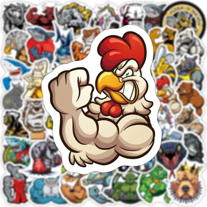 50PCS cartoon fierce muscle animal decorative style graffiti stickers, personalized, fashionable and creative trend DIY exquisite decorative decal cups, helmets, skateboard popular sticker toys