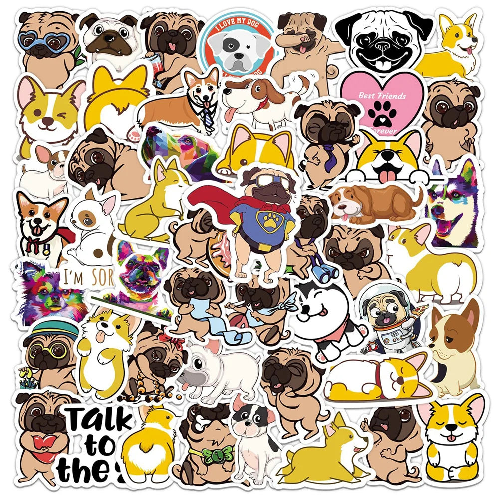 50PCS Cartoon Corgi Shapi Pet Dog Graffiti Sticker Notebook Guitar Water Cup Trolley Case Waterproof Sticker