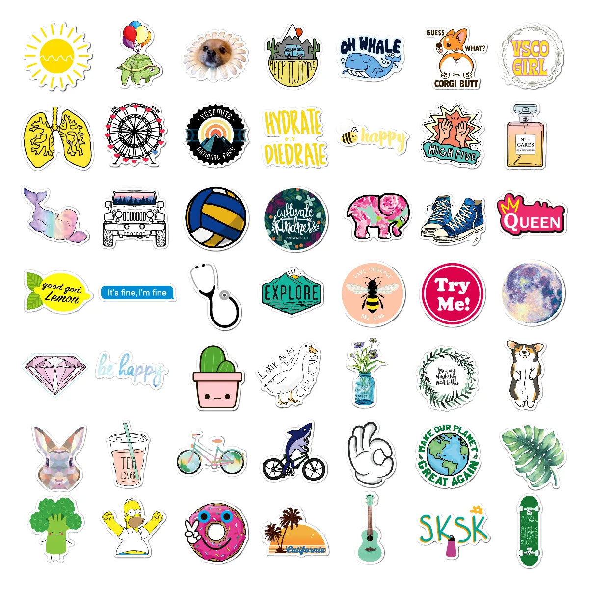 50 pieces of cartoon and fresh graffiti stickers, personalized waterproof trolley luggage water cup aesthetic graffiti VSCO decorative sticker toys