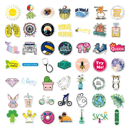 50 pieces of cartoon and fresh graffiti stickers, personalized waterproof trolley luggage water cup aesthetic graffiti VSCO decorative sticker toys