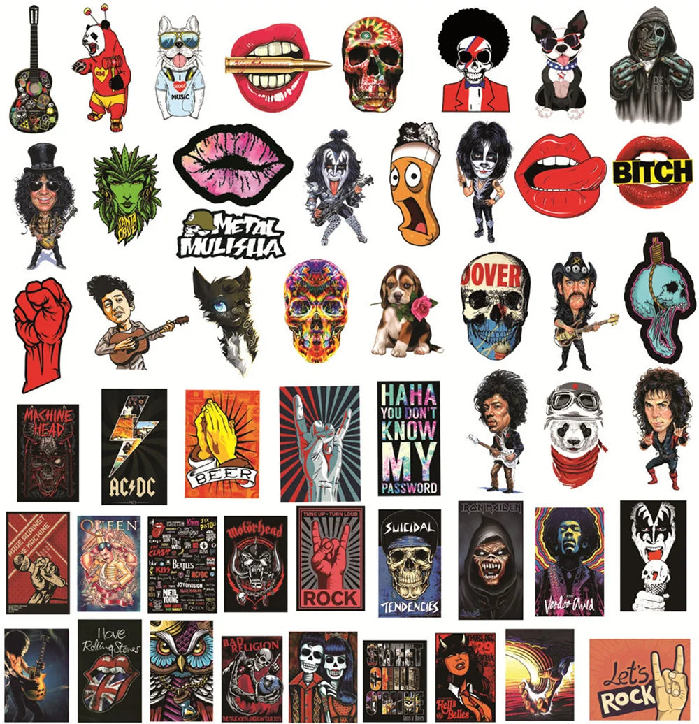 50PCS Rock Rock Graffiti Sticker Scooter Guitar Water Cup Trolley Case PVC Waterproof Sticker