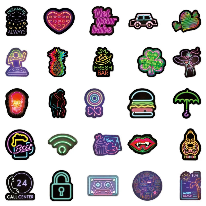 100PCS Cartoon Fashion Neon Graffiti Stickers Personalized Creative Trend Decorative Stickers Phone Case Skateboarding Suitcase Laptop Water Cup Decals Popular Toys