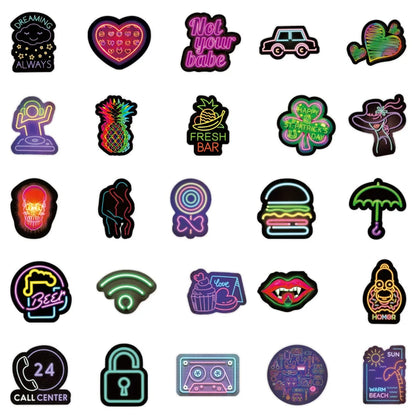 100PCS Cartoon Fashion Neon Graffiti Stickers Personalized Creative Trend Decorative Stickers Phone Case Skateboarding Suitcase Laptop Water Cup Decals Popular Toys