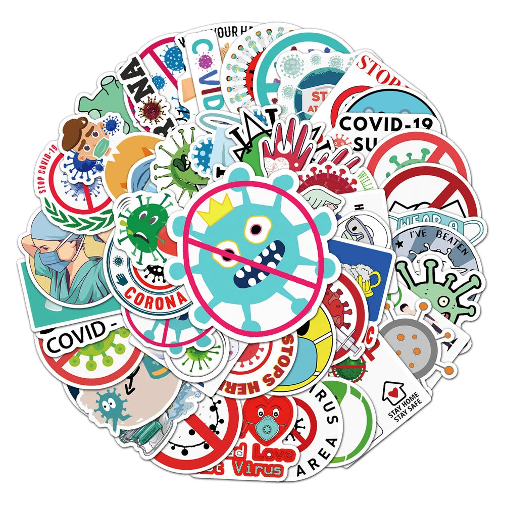 50PCS Creative Cartoon Fighting Disease Virus Graffiti Sticker Laptop Phone Guitar Car Gift Toy Waterproof Sticker