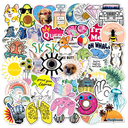 50 pieces of cartoon and fresh graffiti stickers, personalized waterproof trolley luggage water cup aesthetic graffiti VSCO decorative sticker toys
