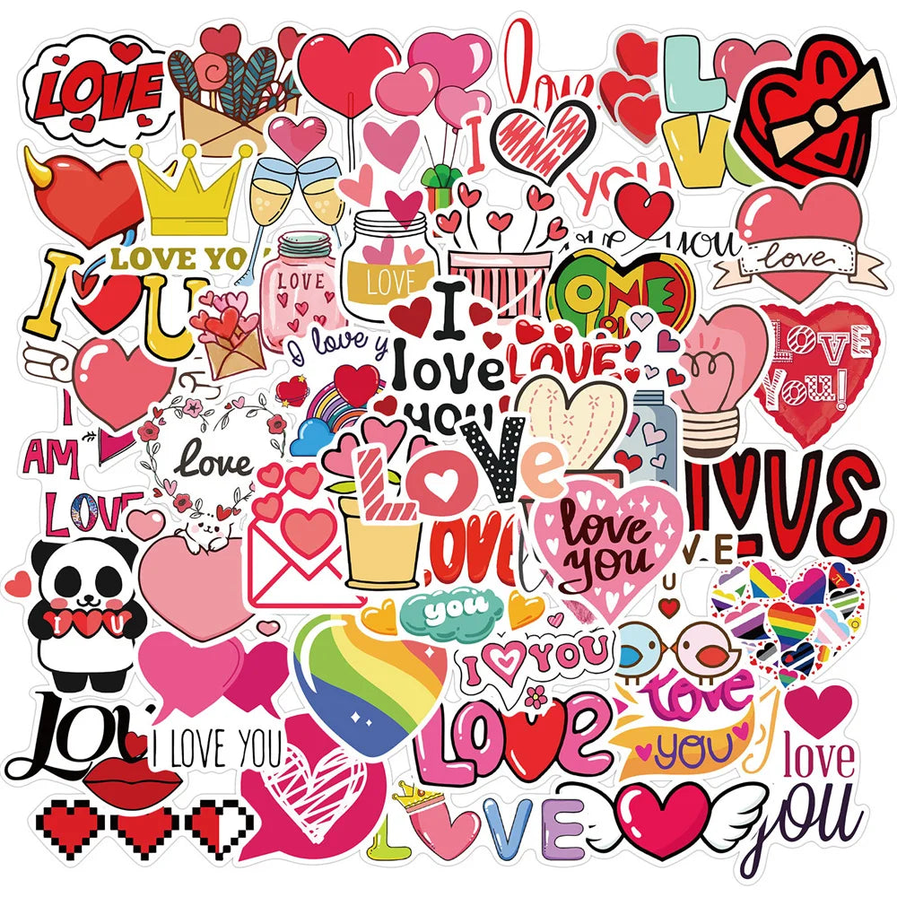 50PCS Valentine's Day Sticker Pink Love Luggage Motorcycle Trolley Case Notebook Waterproof Sticker