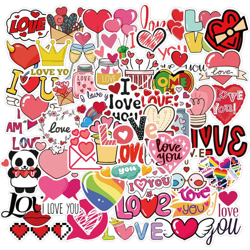 50PCS Valentine's Day Sticker Pink Love Luggage Motorcycle Trolley Case Notebook Waterproof Sticker