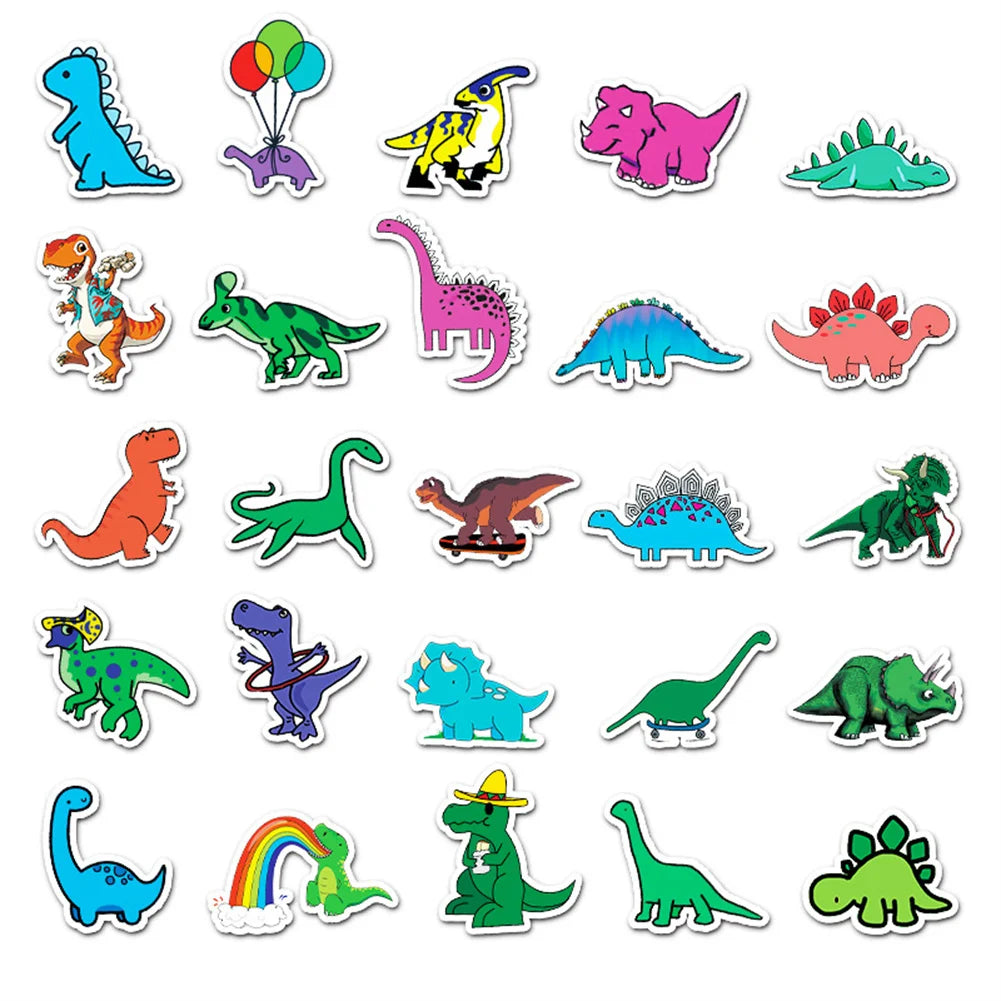 50 pieces of cute cartoon dinosaur decorative style graffiti stickers, personalized, fashionable and creative DIY exquisite decorative decal cups, helmets, skateboard popular sticker toys