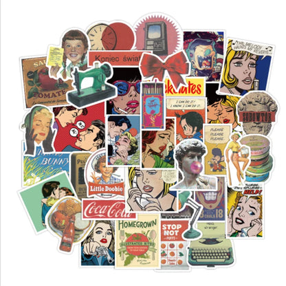 50 pieces of European and American retro cartoon graffiti stickers, suitable for DIY decoration stickers on laptops, refrigerators and cars