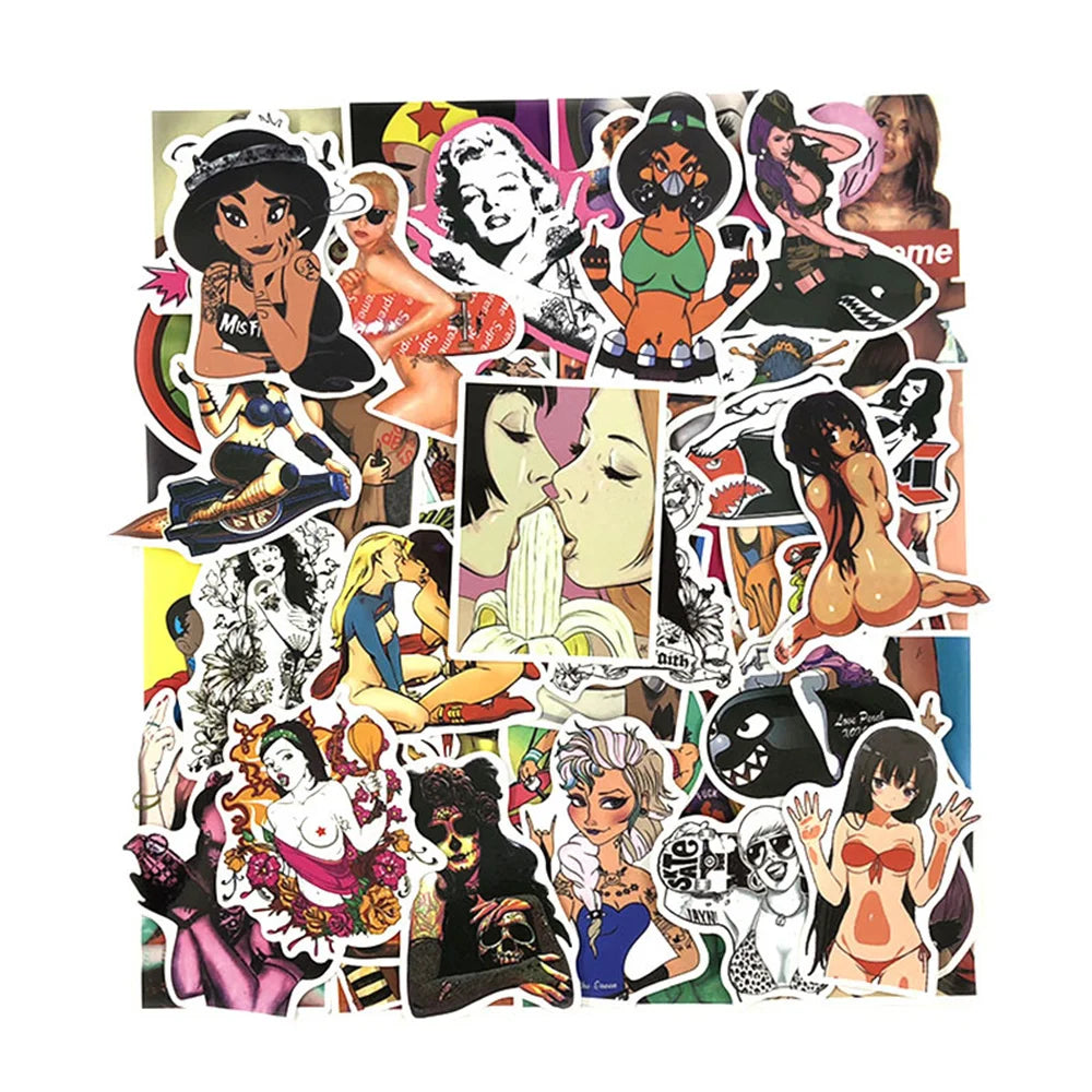 50PCS/ Anime Teasing Sexy Beauty Stickers Laptop Skateboard Guitar Refrigerator Waterproof Decorative Stickers