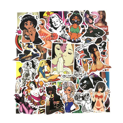 50PCS/ Anime Teasing Sexy Beauty Stickers Laptop Skateboard Guitar Refrigerator Waterproof Decorative Stickers