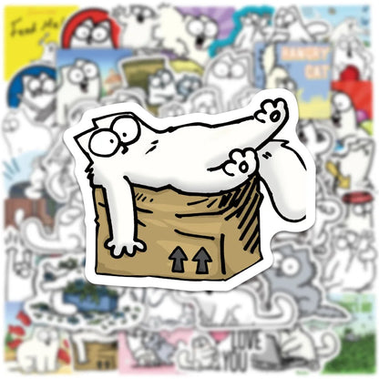 50PCS Art Illustration Popular Creative Cartoon Cute Animation Simon Cat Series Decorative Style Graffiti Stickers Personalised Fashion Creative Trend DIY Exquisite Decorative Decals Suitable for Cups, Helmets, Skateboards Popular Stickers Toys