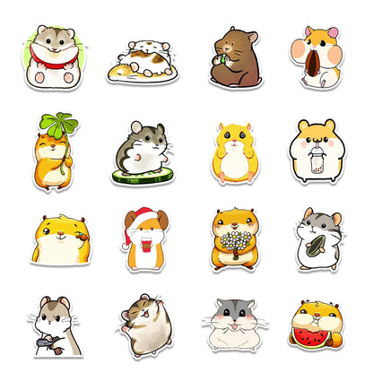 50 pieces of cute cartoon hamster decorative style graffiti stickers, personalized, fashionable and creative DIY exquisite decorative decal cups, helmets, skateboard popular sticker toys