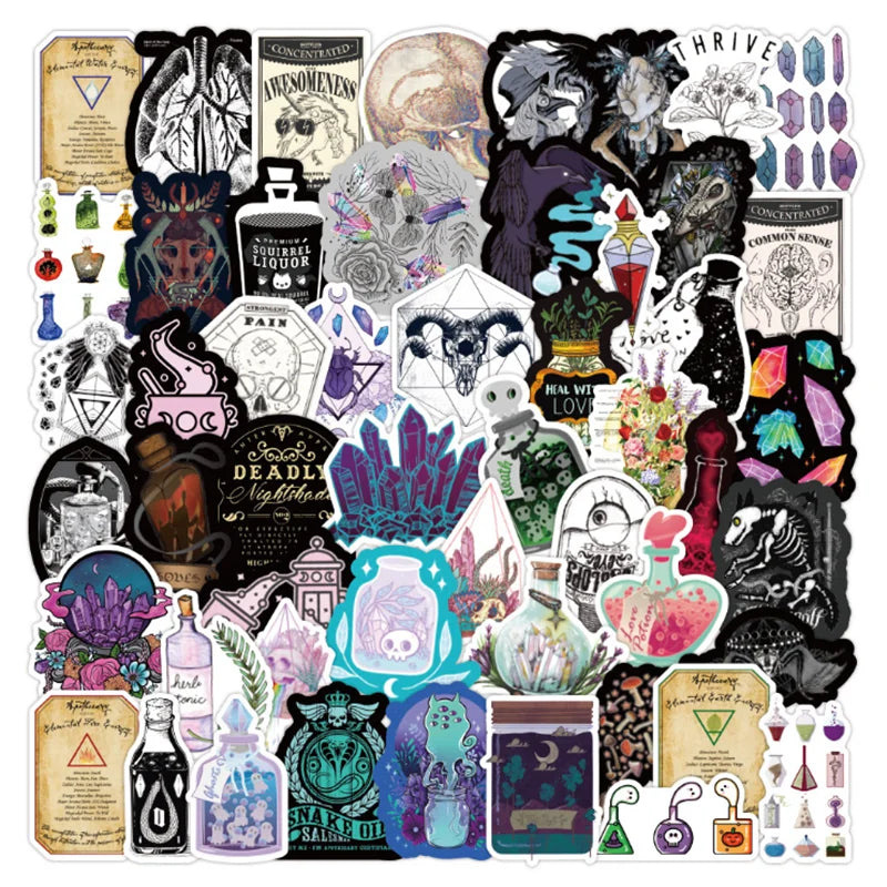 50PCS cartoon medicine horror Gothic decorative style graffiti stickers, personalized fashion and creative trend DIY exquisite decorative decal cups, helmets, skateboard popular sticker toys