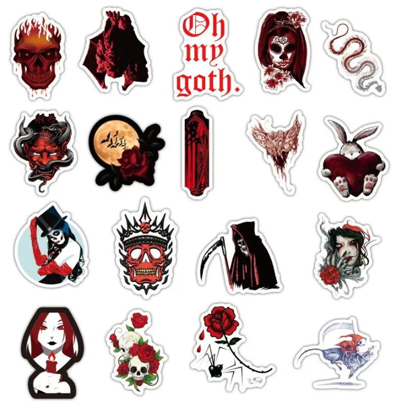 50PCS  GothicStyle Dark Red Cartoon Graffiti Laptop Luggage Skateboard Guitar Waterproof Stickers