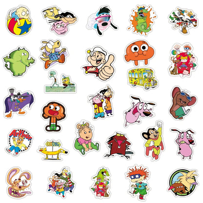 50pcs Classic 90s Cartoon Doodle Waterproof Skateboard Travel Suitcar Phone Laptop Luggage Cute Sticker