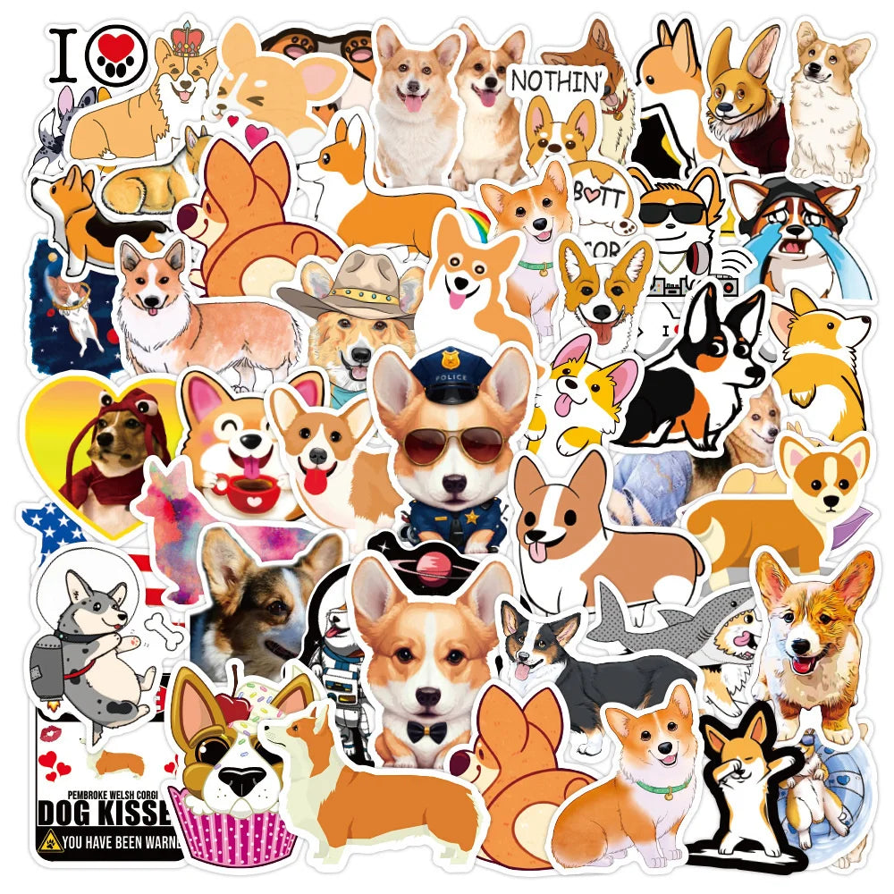 50PCS Cute Corgi Dog DIY Graffiti Decoration Refrigerator Motorcycle Laptop Luggage Toy Cartoon Sticker