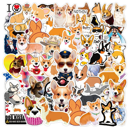 50PCS Cute Corgi Dog DIY Graffiti Decoration Refrigerator Motorcycle Laptop Luggage Toy Cartoon Sticker