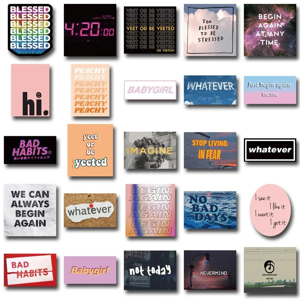 50PCS INS Wind Inspirational Lost Text Diary Graffiti Waterproof Sticker Suitcase Notebook RefrigeratorSkateboard