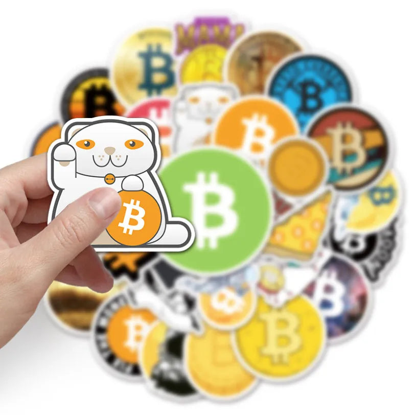 50 pieces of cute cartoon Bitcoin decorative style graffiti stickers, personalized, fashionable and creative DIY exquisite decorative decal cups, helmets, skateboard popular sticker toys