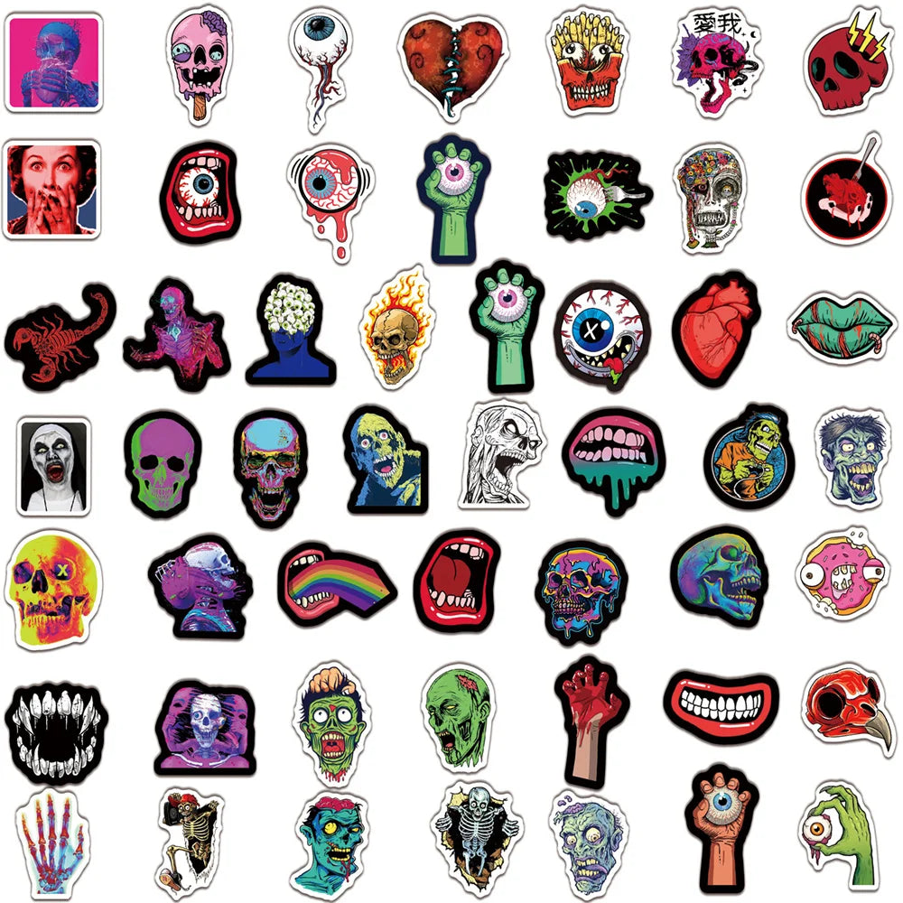 50PCS Horror Halloween Horror Graffiti Sticker Wall Sticker Computer Notebook Water Cup Trolley Case Sticker