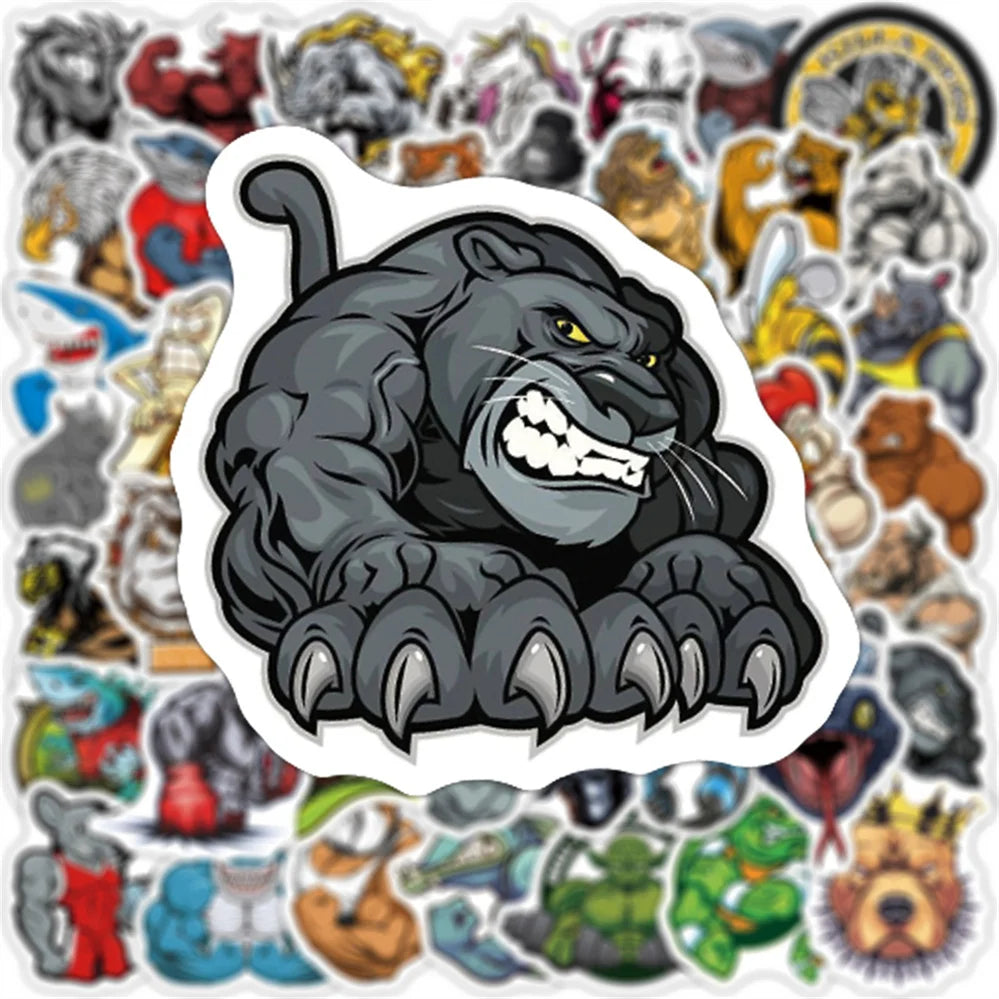 50PCS cartoon fierce muscle animal decorative style graffiti stickers, personalized, fashionable and creative trend DIY exquisite decorative decal cups, helmets, skateboard popular sticker toys