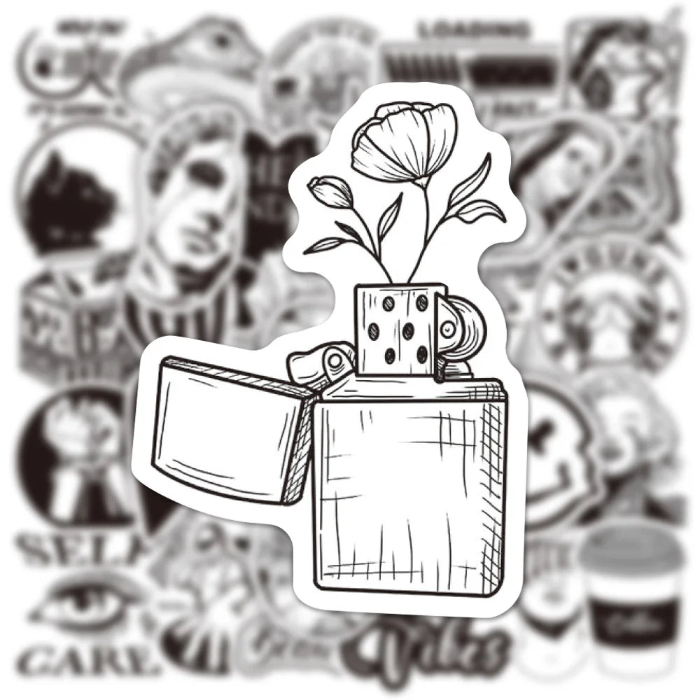 50PCS Black and White Personalized Art Plaster Head Mixed with Graffiti Sticker TV Water Cup Trolley Case Guitar