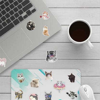 50 pieces of cartoon cute pet cat decorative style graffiti stickers, personalized, fashionable and creative DIY exquisite decorative decal cups, helmets, skateboard popular sticker toys