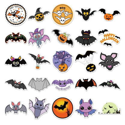 50PCS Art Illustration Popular Creative Cute Cartoon Halloween Bat Decoration Style Graffiti Stickers Personality Fashion Creative DIY Exquisite Decorative Decals For Cups, Helmets, Skateboards Popular Stickers Toys