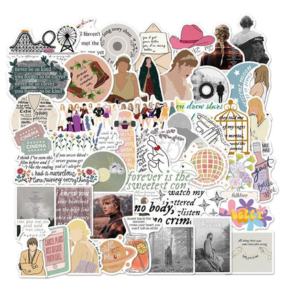50PCS Mildew Taylor Swift Album Folklore Evermore Graffiti Decoration Suitcase Guitar Decoration
