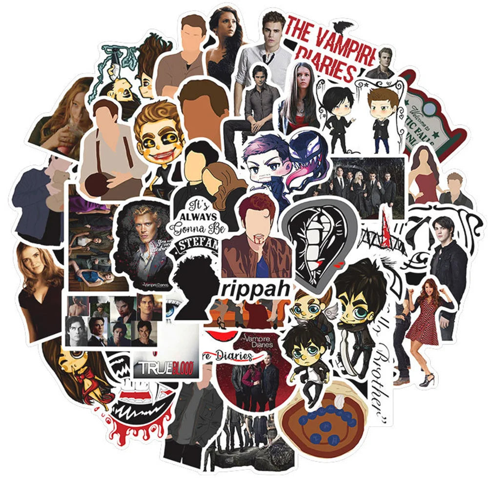 50PCS Popular American Drama Vampire Diaries Graffiti Waterproof Sticker Suitcase Notebook Refrigerator Water Cup