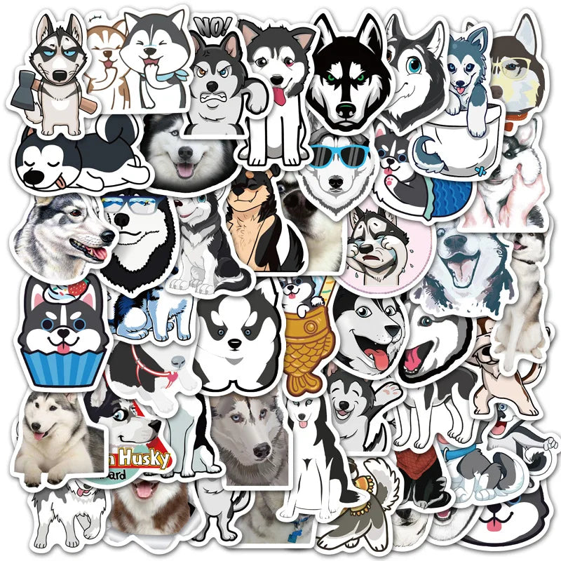 50PCS cartoon pet dog Husky decorative style graffiti stickers, personalized, fashionable and creative DIY exquisite decorative decal cups, helmets, skateboards, popular sticker toys
