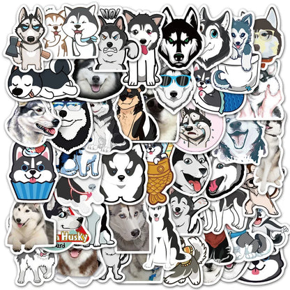 50PCS cartoon pet dog Husky decorative style graffiti stickers, personalized, fashionable and creative DIY exquisite decorative decal cups, helmets, skateboards, popular sticker toys