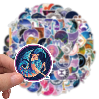 50PCS cartoon zodiac sign decorative style graffiti stickers, personalized, fashionable and creative trend DIY exquisite decorative decal cups, helmets, skateboard popular sticker toys