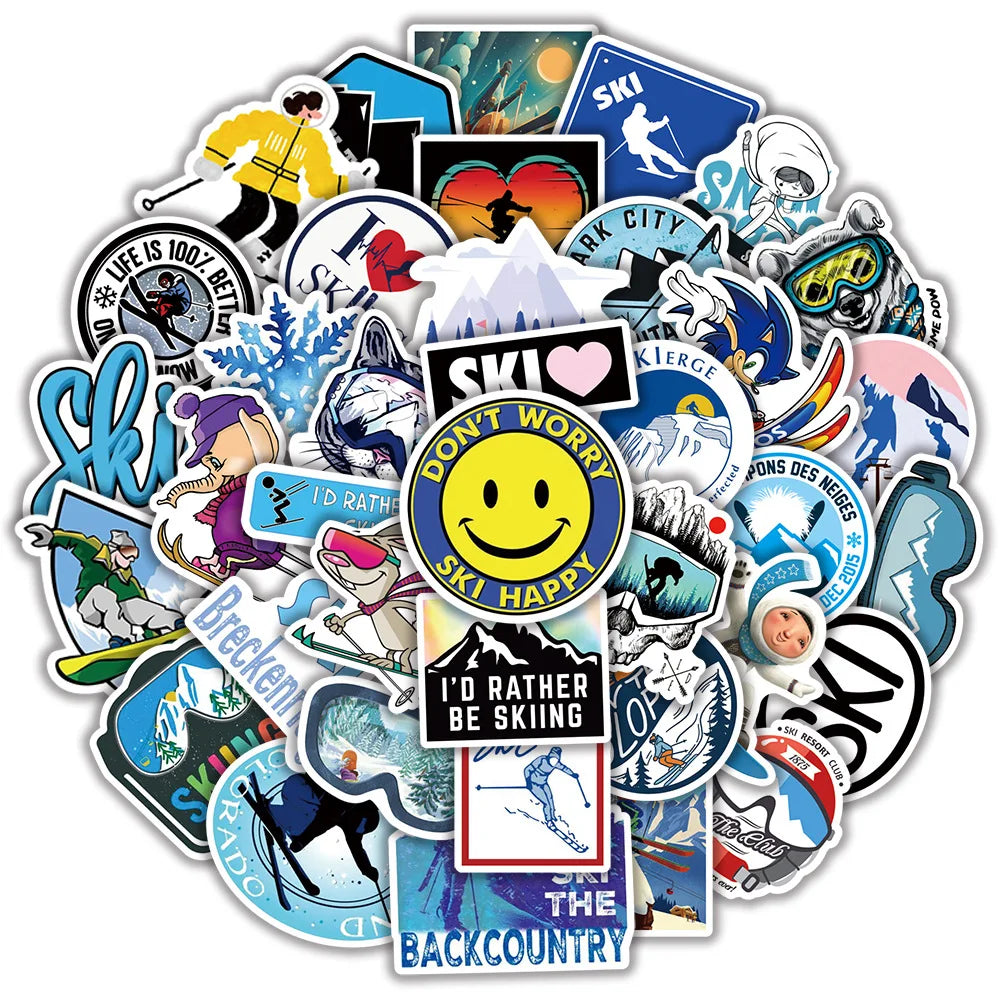 50PCS Personalized Skiing Cartoon Graffiti Waterproof Sticker Suitcase Notebook Refrigerator Skateboard Water Cup