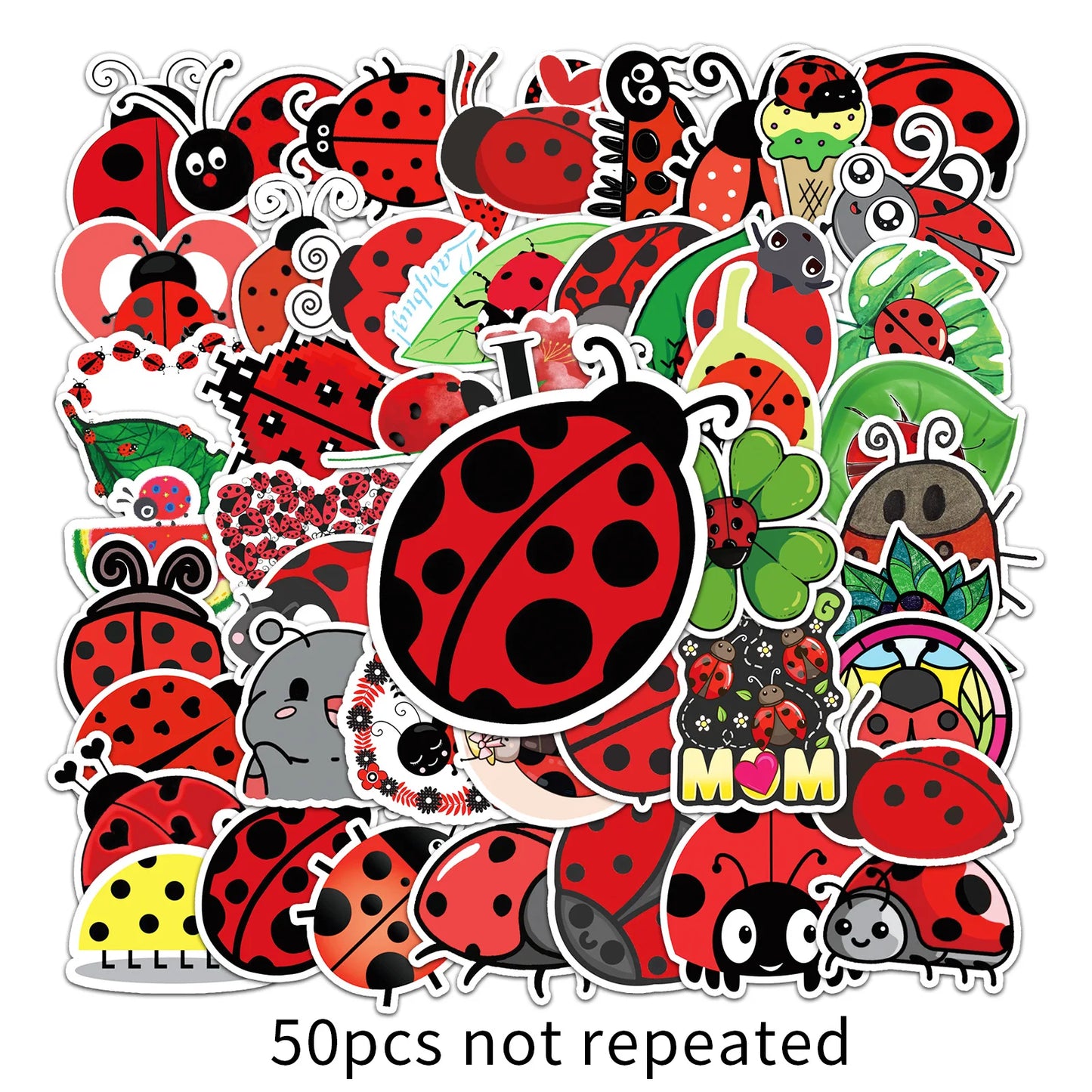50PCS Cute Seven Star Ladybug Personality Fun Skateboard Trolley Case Bike Scooter Water Cup Waterproof Sticker