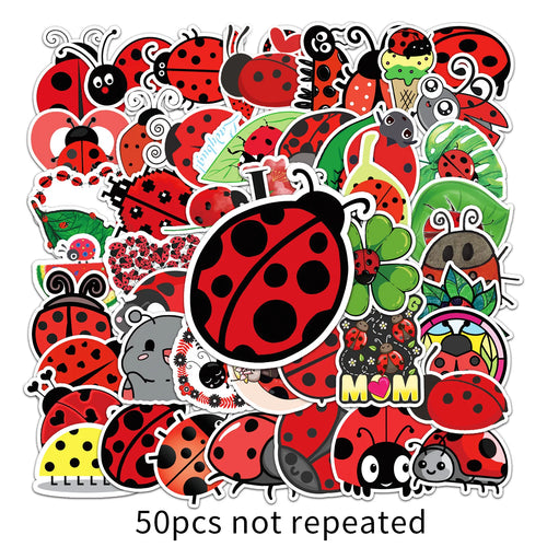 50PCS Cute Seven Star Ladybug Personality Fun Skateboard Trolley Case Bike Scooter Water Cup Waterproof Sticker