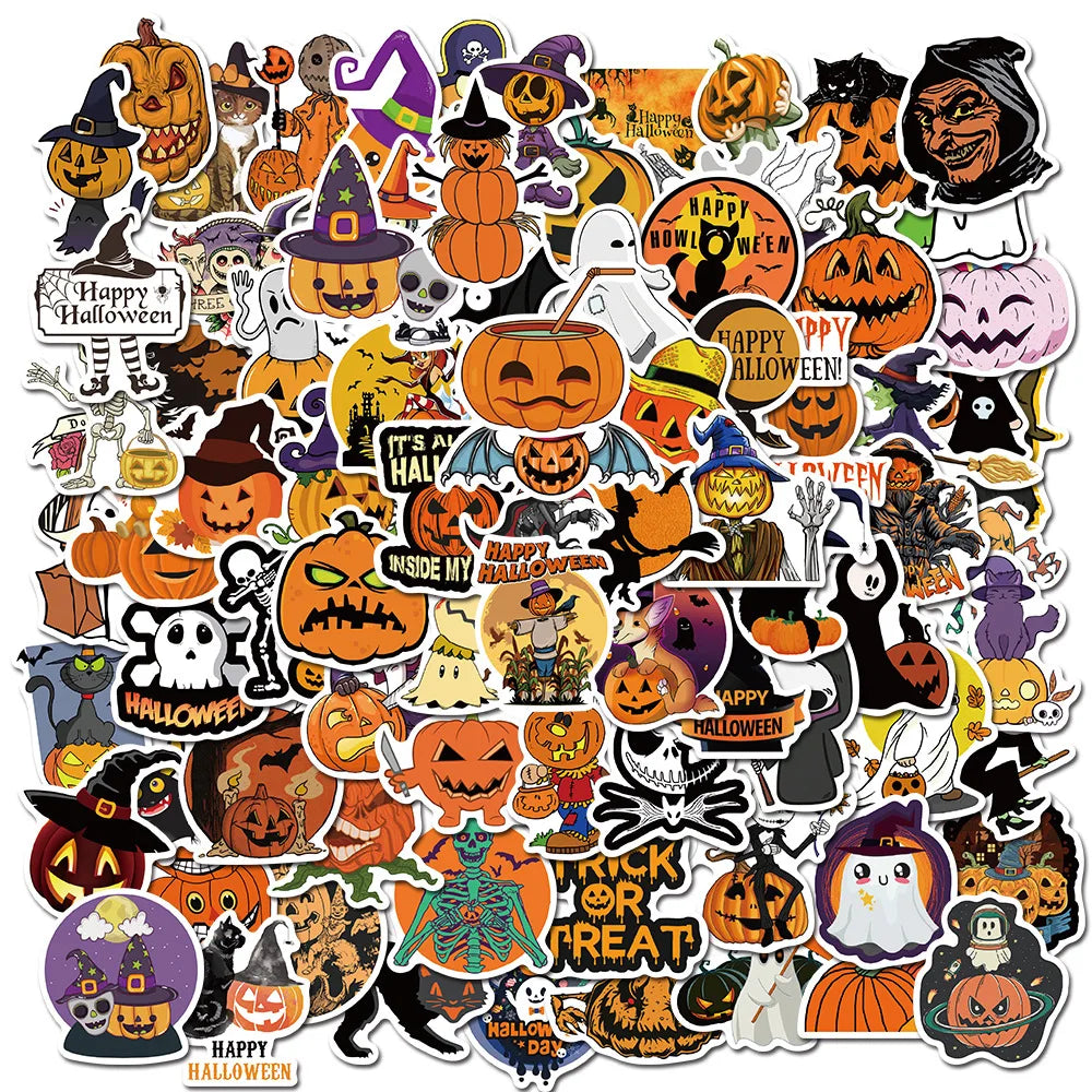 50PCS Cartoon cute Halloween horror Pumpkin fun series decorative style graffiti stickers, personalized, fashionable and creative trend DIY exquisite decorative decal cups, helmets, skateboard popular sticker toys