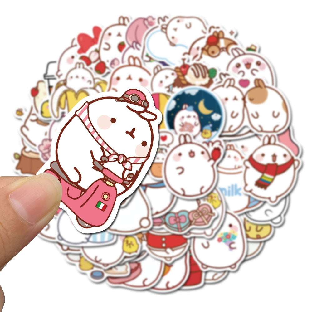 50PCS Cute Round Bunny Stickers - Circular Cartoon Decals for Planners, Laptops, Water Bottles & Kawaii Theme Gifts