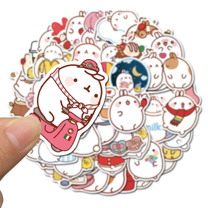 50PCS Cute Round Bunny Stickers - Circular Cartoon Decals for Planners, Laptops, Water Bottles & Kawaii Theme Gifts