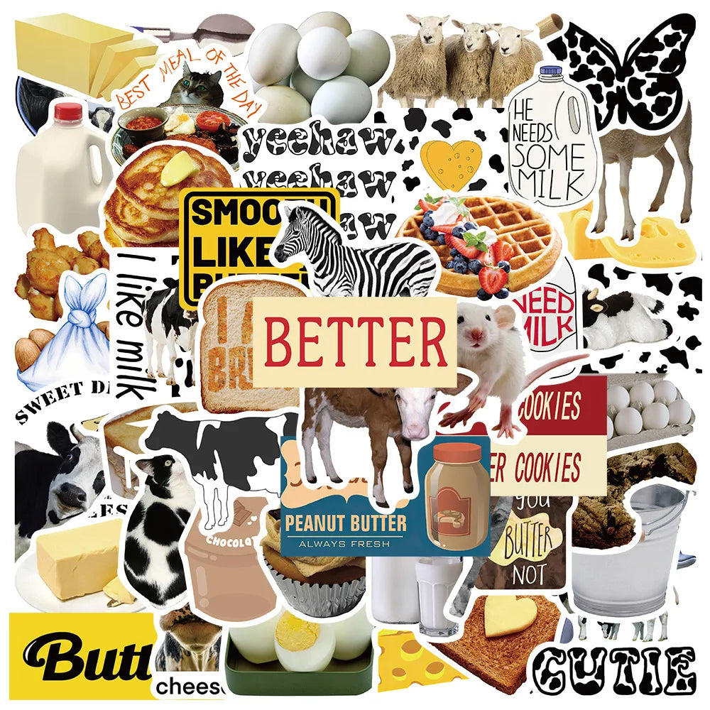50PCS Cartoon Cow Butter Graffiti Cute Creative Sticker Sticker Scrapbook Suitcase Phone Sticker