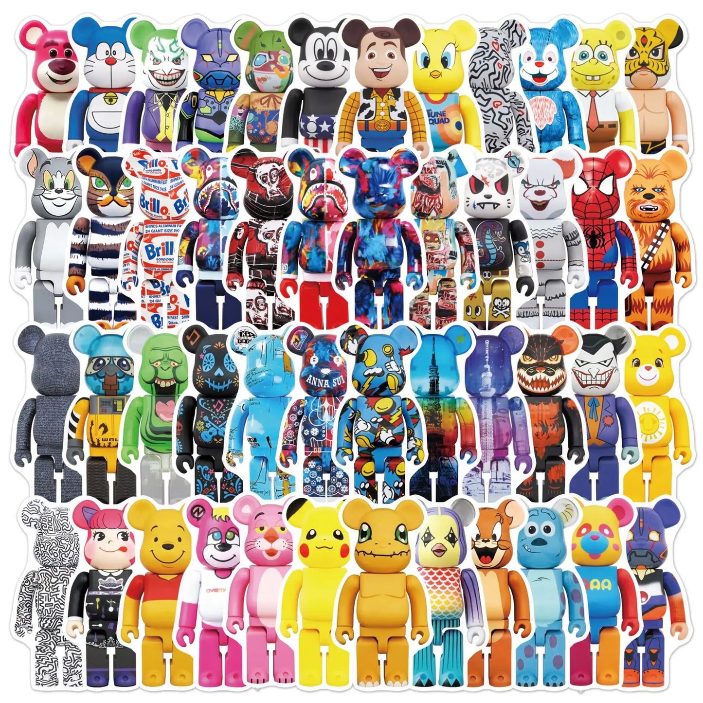 50pcs Cartoon Building Block Bear Personality DIY Decoration Suitcase Mobile Phone Case Toy Sticker