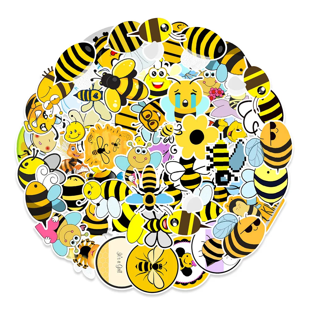 50PCS Cartoon Cute Bee Stickers Refrigerator Computer Mobile Phone Water Cup Graffiti Stickers